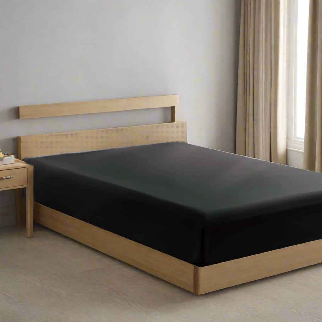 Luxury Extra Deep 40 CM 100% Cotton Fitted Bed Sheets Super King - White Black