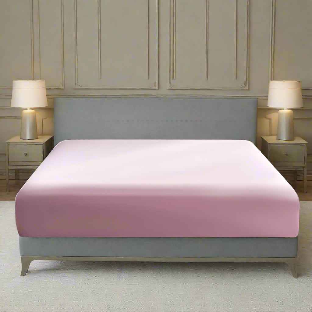 Luxury Extra Deep 40 CM 100% Cotton Fitted Bed Sheets Super King - White Pink
