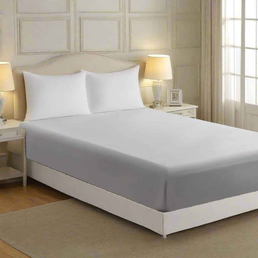 Luxury Extra Deep 40 CM 100% Cotton Fitted Bed Sheets Super King - White Grey