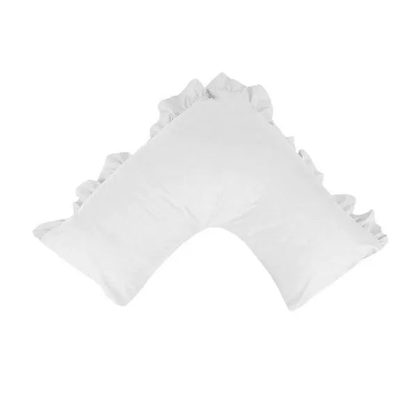 Cotton Polyester V Boomerang Shape Ruffled Pillowcase White