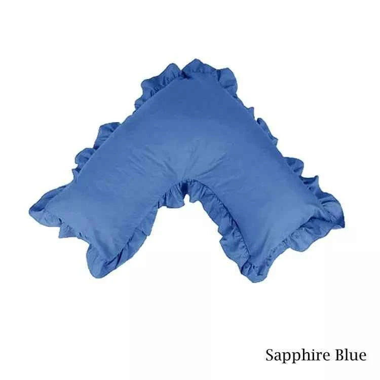 Cotton Polyester V Boomerang Shape Ruffled Pillowcase Sapphire Blue