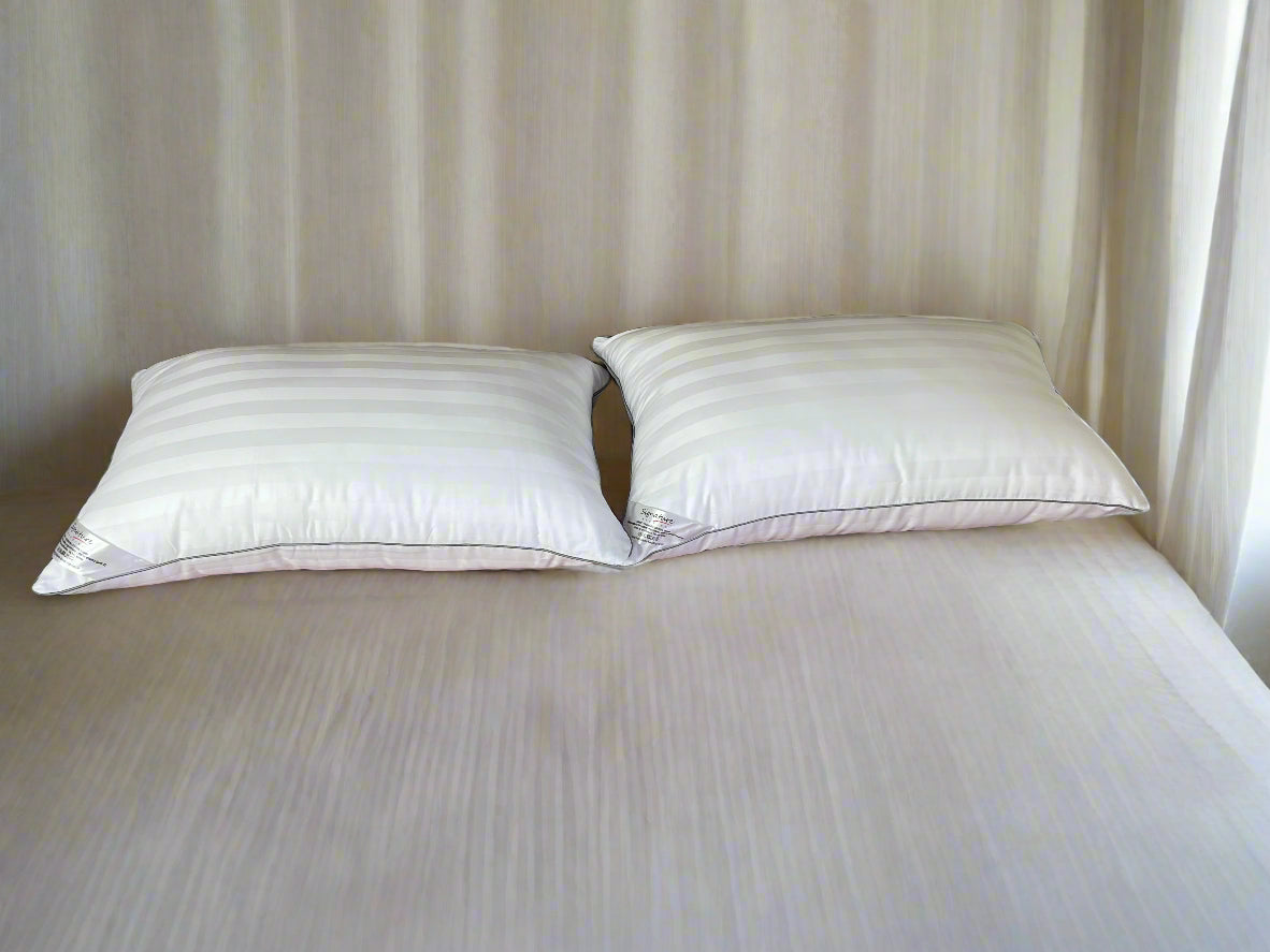 Signature Bedding Egyptian Cotton Broad Stripe Pillow - Luxury Hotel Quality Soft Medium Support for Back & Side Sleepers, Hypoallergenic & Machine Washable