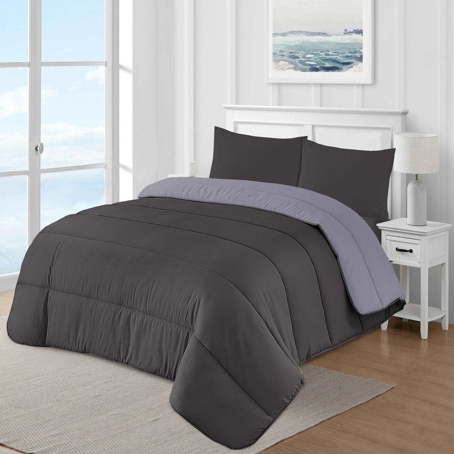 Luxury Black and Gray Reversible Coverless Duvet UK Bedding single double king super king all size 10.5 and 13.5 Tog