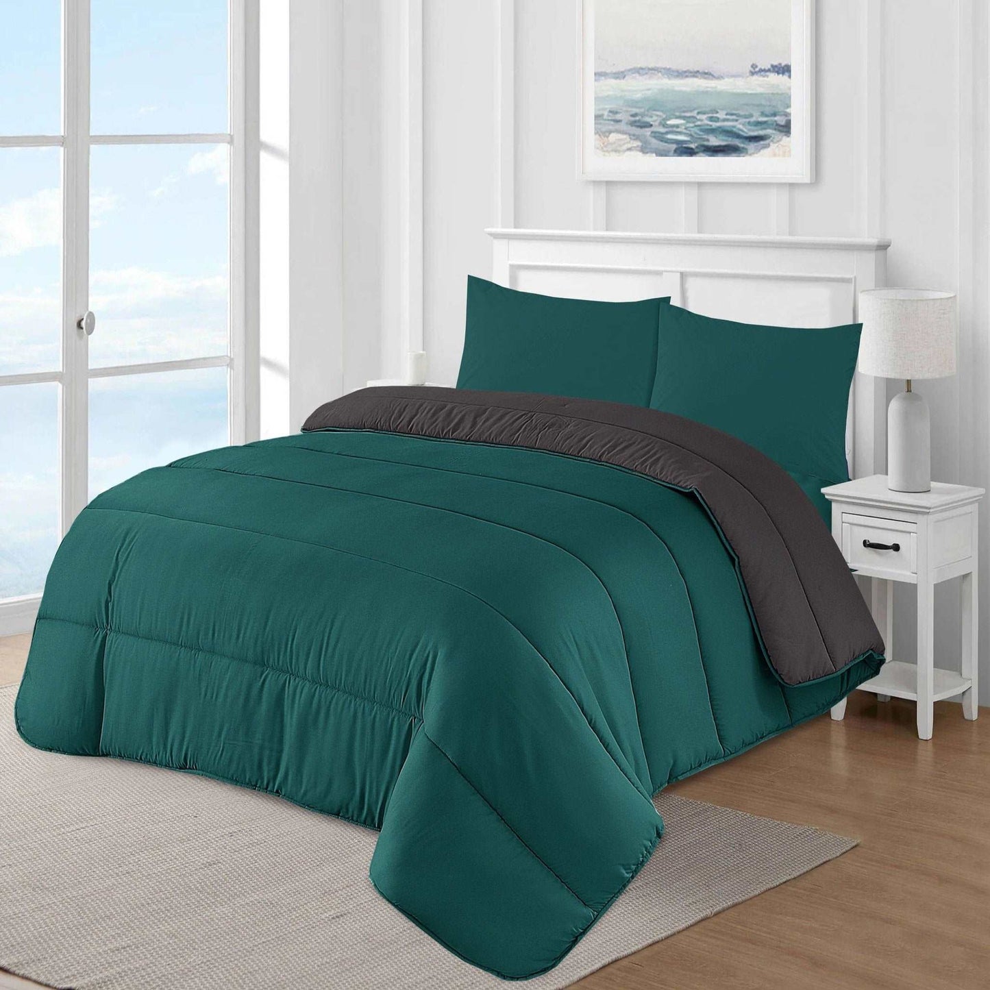Luxury Green and Charcoal Two Tone Coverless Duvet UK Bedding single double king super king all size 13.5 Tog