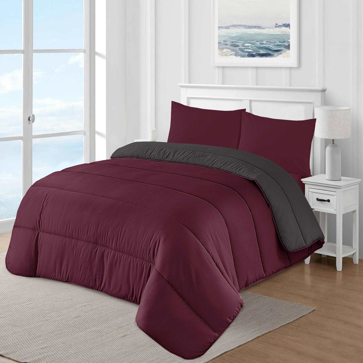 Luxury Maroon and Charcoal Reversible Coverless Best Duvet UK Bedding single double king super king all size 13.5 Tog