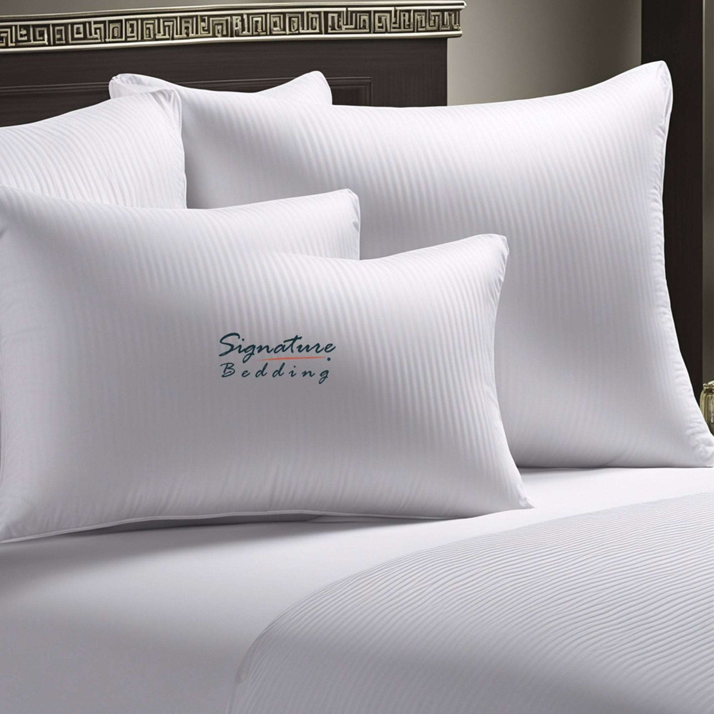 Luxury Soft Satin Egyptian Stripe Pillow Hollowfiber Filled Satin Stripe White