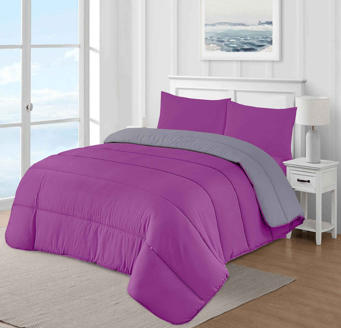 Purple Grey Reversible Coverless Duvet single double king super king all size UK Bedding 10.5 Tog