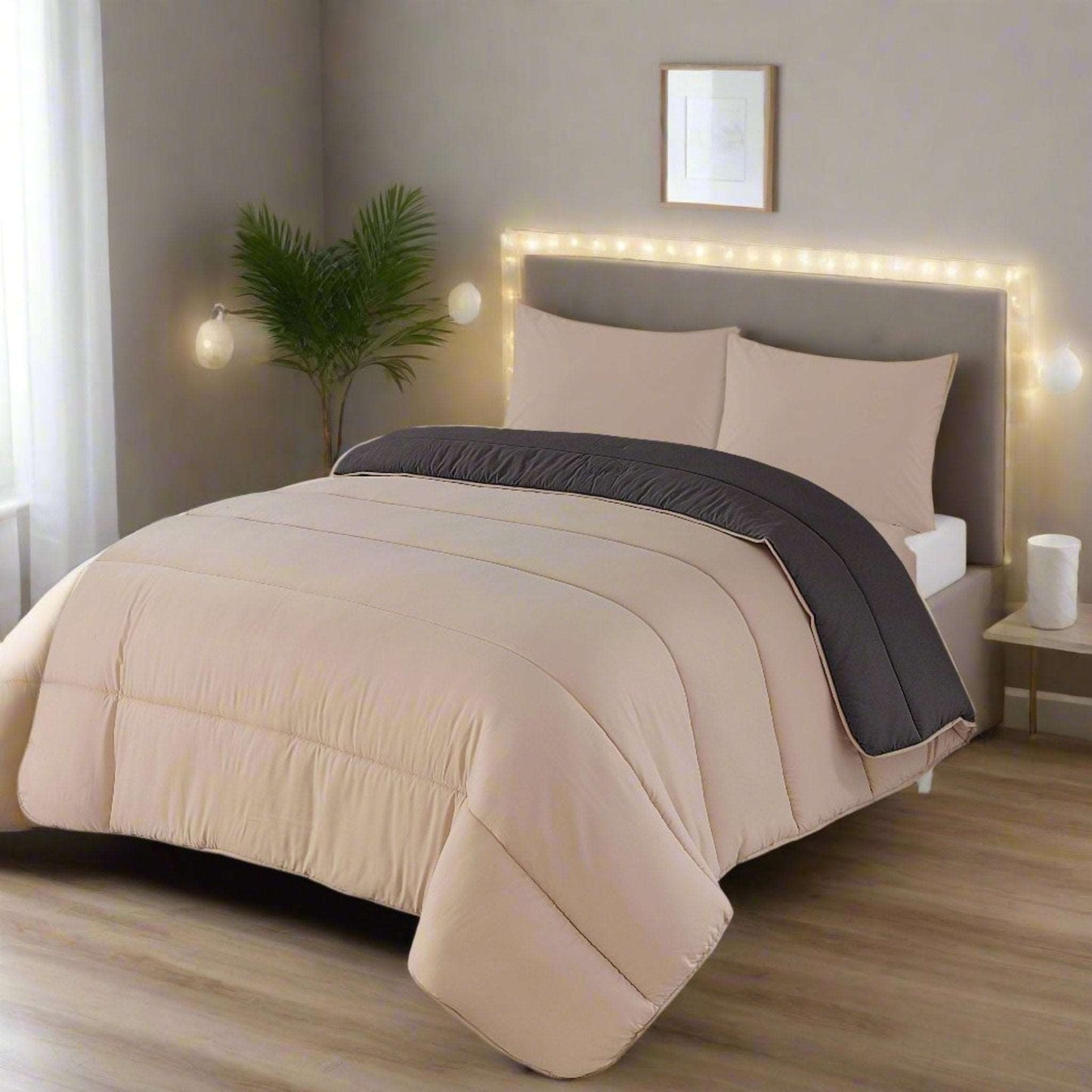 Luxury Beige & Charcoal Reversible Coverless Duvet single double king super king all size UK Bedding 10.5 Tog - #signature_bedding#