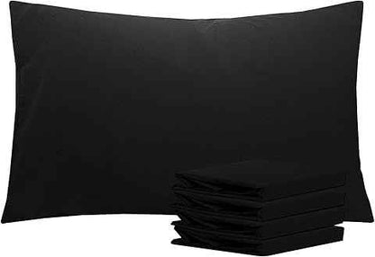 Microfibre Fitted Bed Sheets - Full Fitted Sheet Bed 40Cm Poly Cotton Single Double King Super King Size Black Pillow Cases Pair