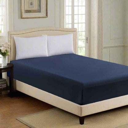 Luxury Extra Deep 40 CM 100% Cotton Fitted Bed Sheets Super King - White Navy
