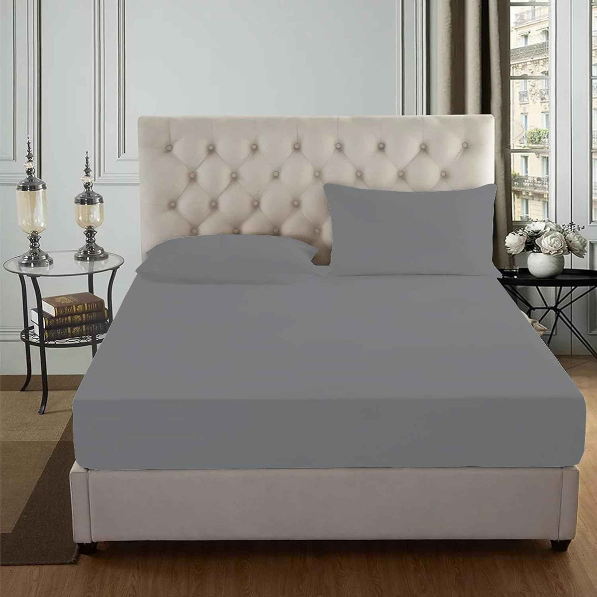 16" Extra Deep King Size Fitted Sheet - 200 Thread Count Cotton Bed Sheets in White and Cream, 100% Cotton Grey