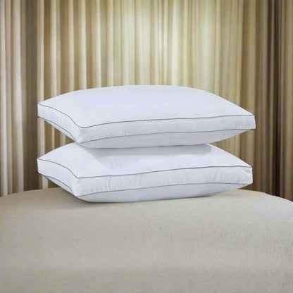 Hotel Quality Egyptian Cotton Box Bed Pillow - Soft Hollow Fiber Filled with 100% Cotton Cover for Neck, Back, Stomach & Side Sleepers