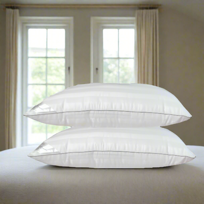 Signature Bedding Egyptian Cotton Broad Stripe Pillow - Luxury Hotel Quality Soft Medium Support for Back & Side Sleepers, Hypoallergenic & Machine Washable