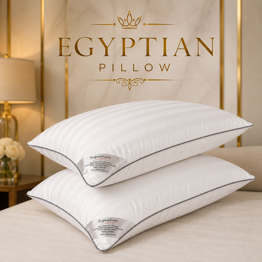 Hotel Quality Egyptian Cotton Box Bed Pillow - Soft Hollow Fiber Filled with 100% Cotton Cover for Neck, Back, Stomach & Side Sleepers
