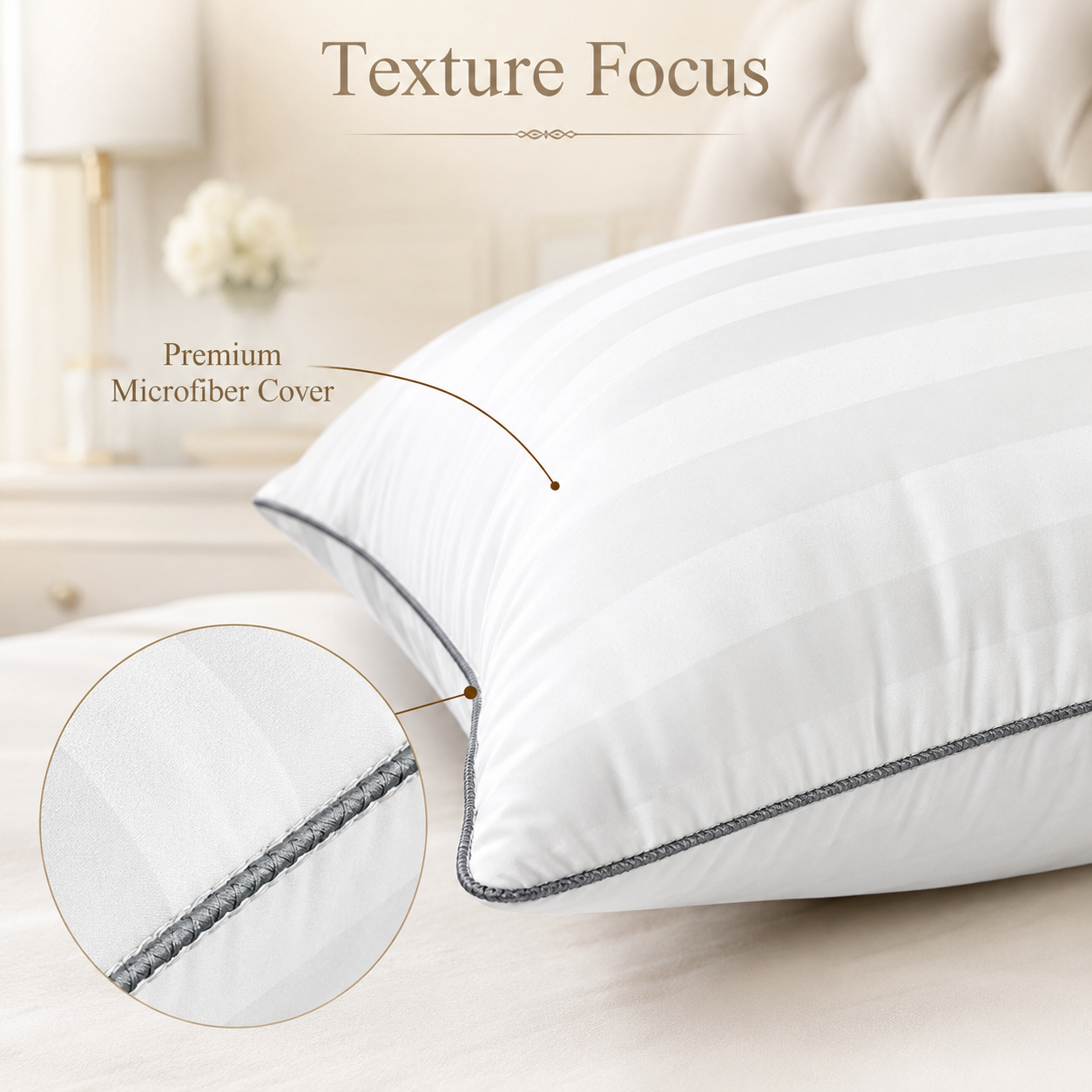 Signature Bedding Egyptian Cotton Broad Stripe Pillow - Luxury Hotel Quality Soft Medium Support for Back & Side Sleepers, Hypoallergenic & Machine Washable