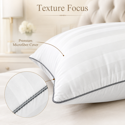 Signature Bedding Egyptian Cotton Broad Stripe Pillow - Luxury Hotel Quality Soft Medium Support for Back & Side Sleepers, Hypoallergenic & Machine Washable