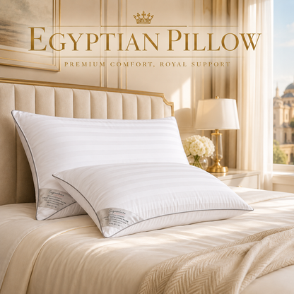Hotel Quality Egyptian Cotton Box Bed Pillow - Soft Hollow Fiber Filled with 100% Cotton Cover for Neck, Back, Stomach & Side Sleepers