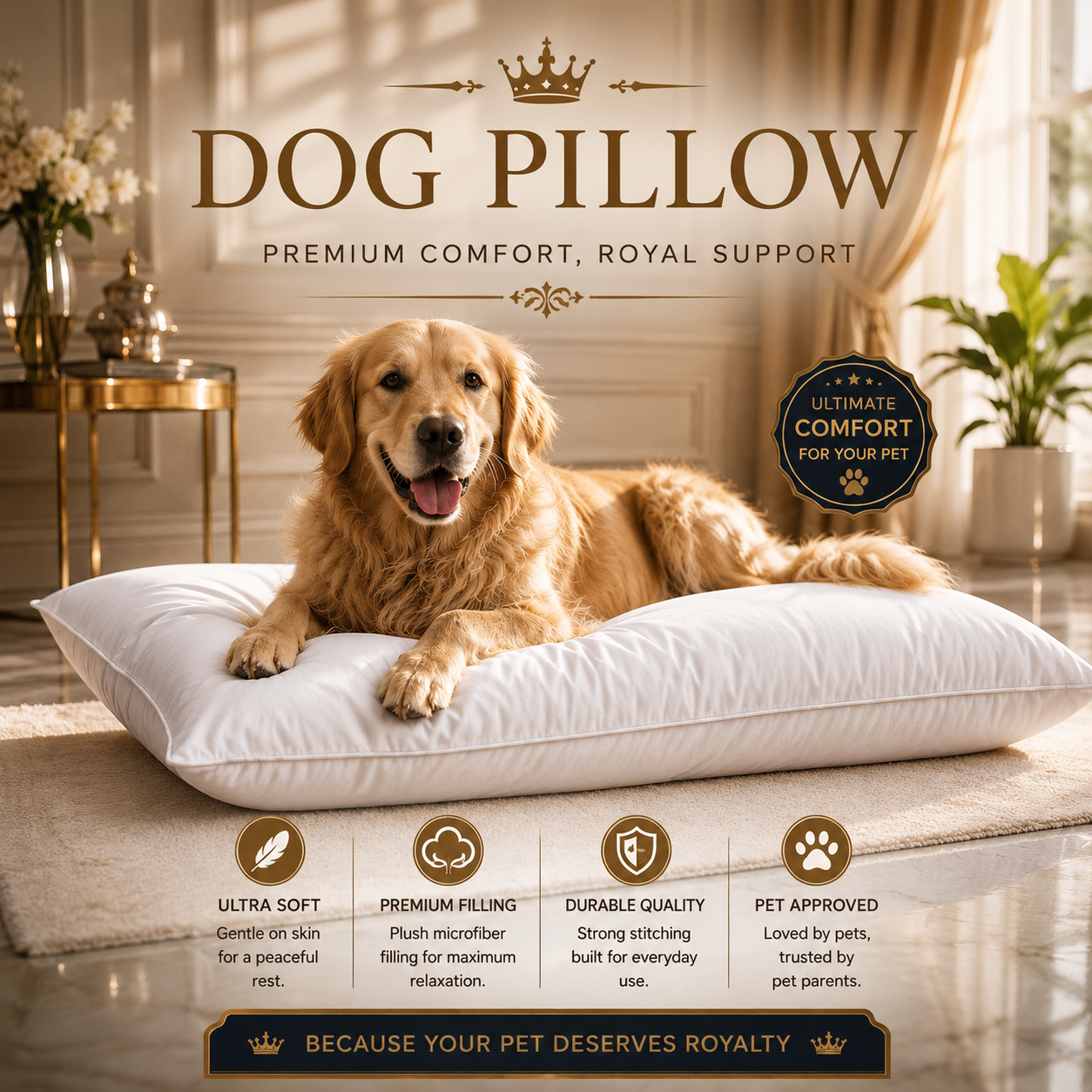Dog Cushion Bed Inner Insert Hollowfibre Bounce Back Breathable Large 30" x 39" Pad