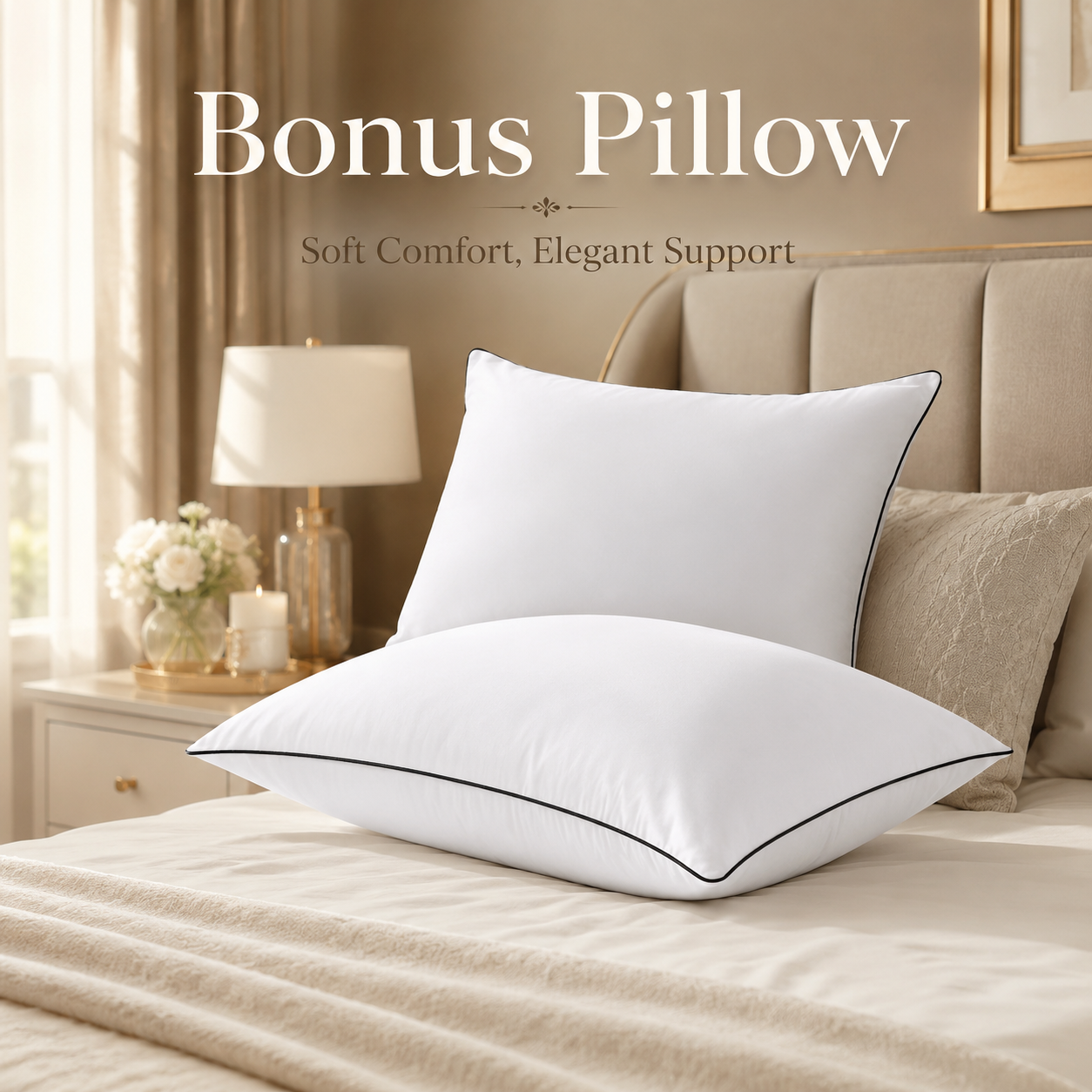 Luxury Bounce Back Pillows Ultra Soft Jumbo Black with Single Piping Pack of 1 2 4