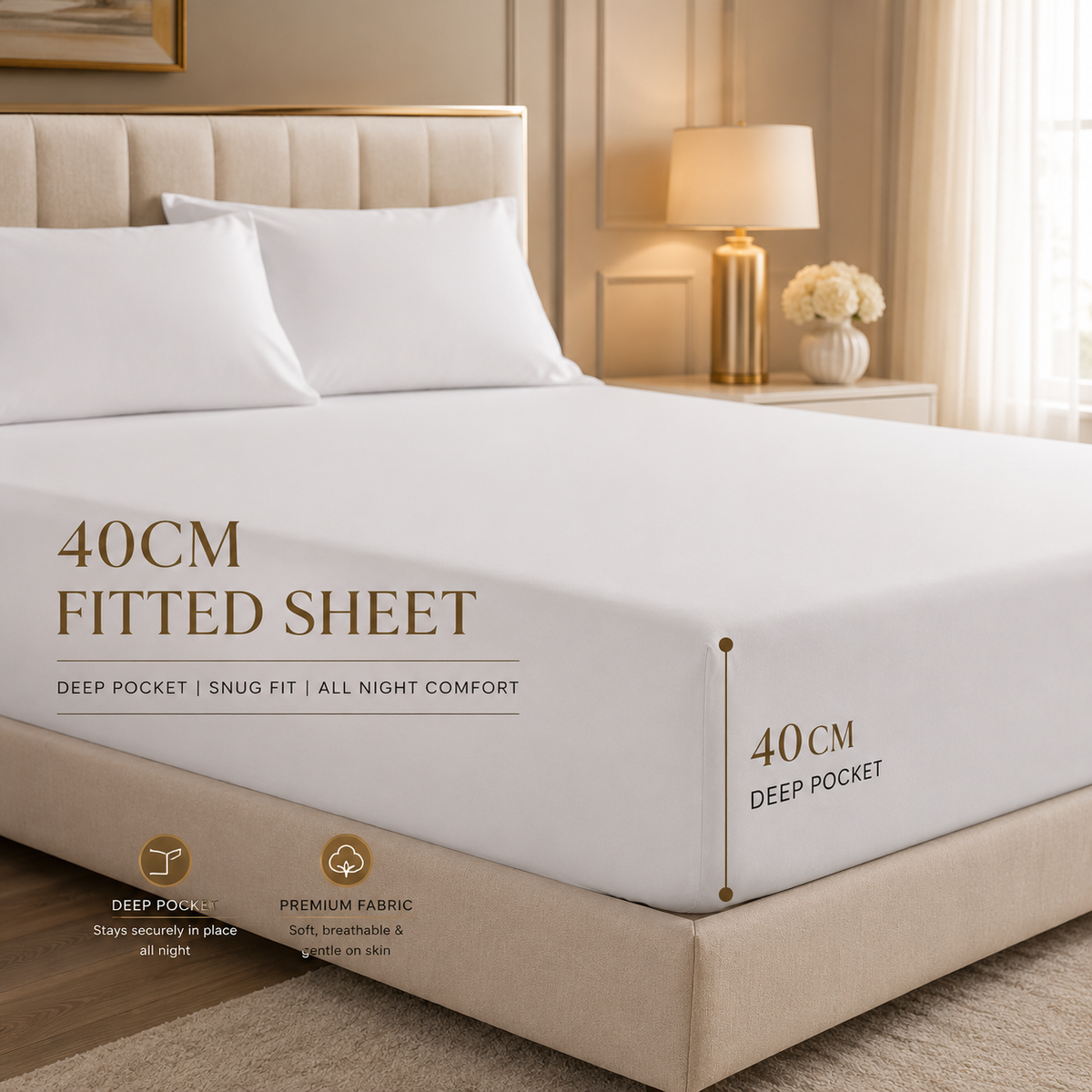 Luxury Extra Deep 40 CM 100% Cotton Fitted Bed Sheets Super King - White