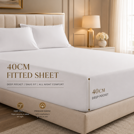 Luxury Extra Deep 40 CM 100% Cotton Fitted Bed Sheets Super King - White
