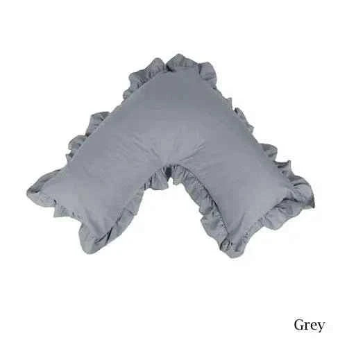 Cotton Polyester V Boomerang Shape Ruffled Pillowcase Grey
