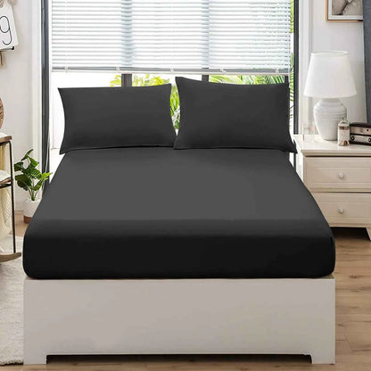 Microfibre Fitted Bed Sheets - Full Fitted Sheet Bed 40Cm Poly Cotton Single Double King Super King Size Black Single