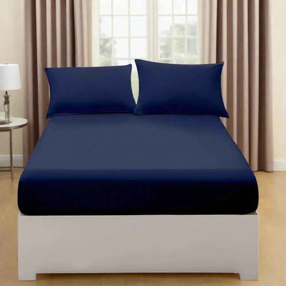 Microfibre Fitted Bed Sheets - Full Fitted Sheet Bed 40Cm Poly Cotton Single Double King Super King Size Navy Single