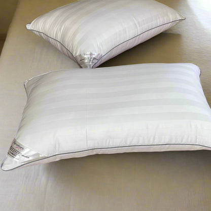 Signature Bedding Egyptian Cotton Broad Stripe Pillow - Luxury Hotel Quality Soft Medium Support for Back & Side Sleepers, Hypoallergenic & Machine Washable