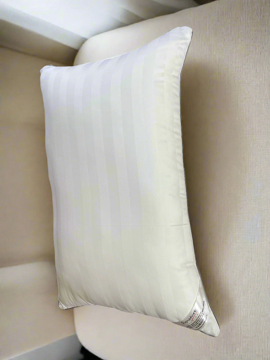 Signature Bedding Egyptian Cotton Broad Stripe Pillow - Luxury Hotel Quality Soft Medium Support for Back & Side Sleepers, Hypoallergenic & Machine Washable