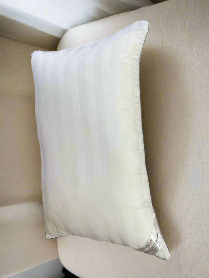Signature Bedding Egyptian Cotton Broad Stripe Pillow - Luxury Hotel Quality Soft Medium Support for Back & Side Sleepers, Hypoallergenic & Machine Washable