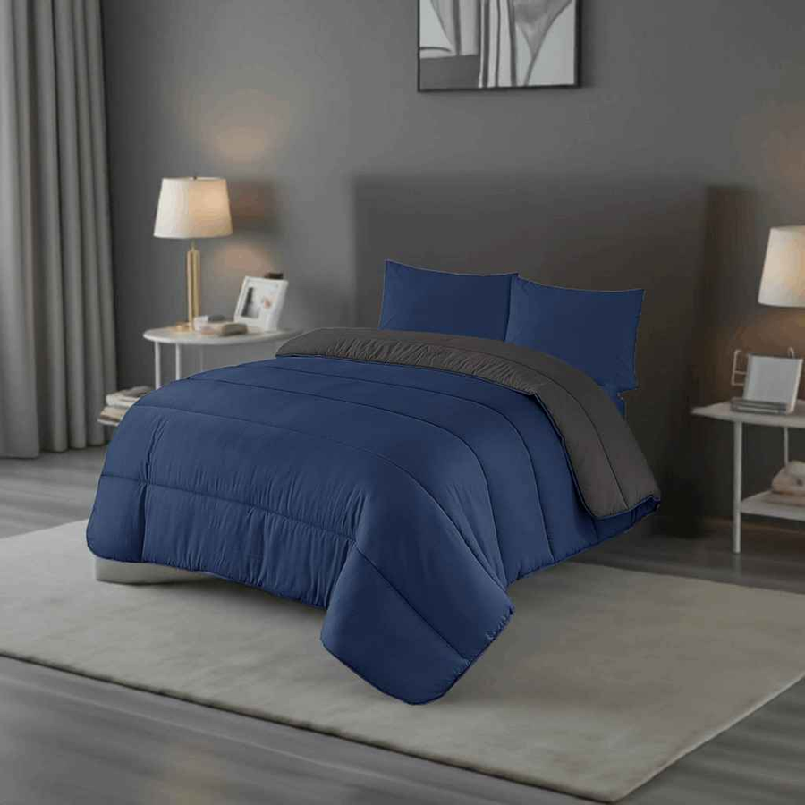 Luxury Navy and Grey Reversible Coverless Best Duvet UK Bedding single double king super king all size 13.5 Tog