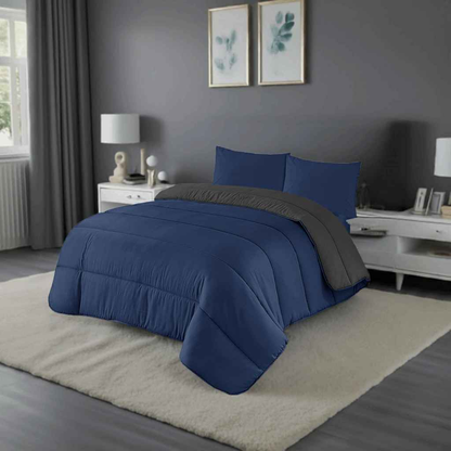 Luxury Navy and Grey Reversible Coverless Best Duvet UK Bedding single double king super king all size 13.5 Tog