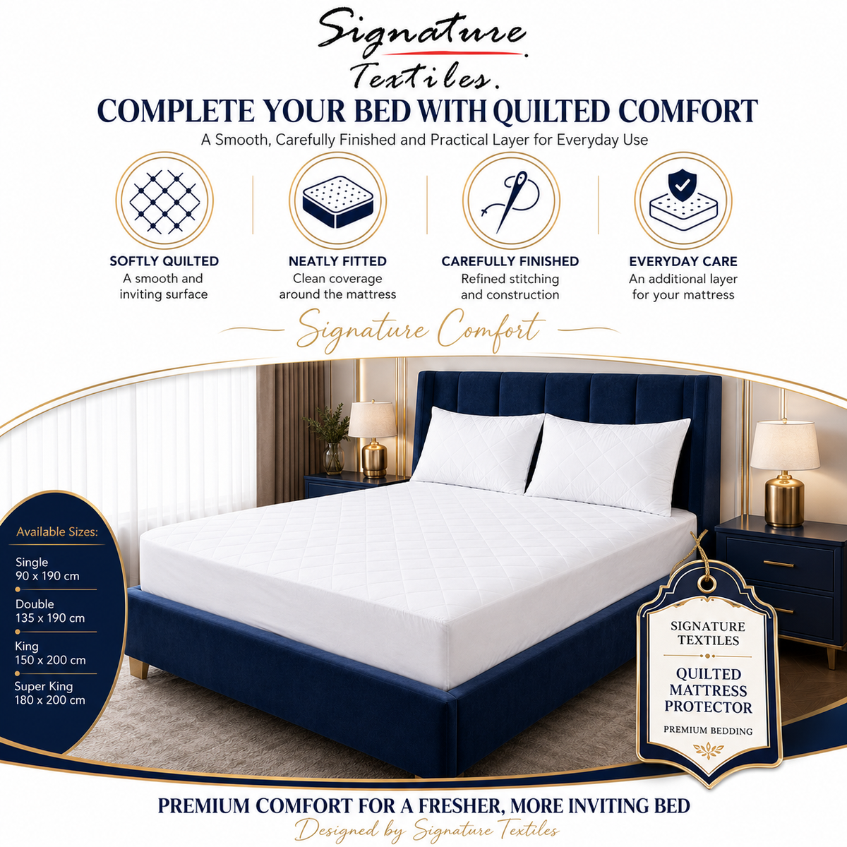 Extra Deep Waterproof Mattress Protector - Available in Single, Double, King, and Super King Sizes