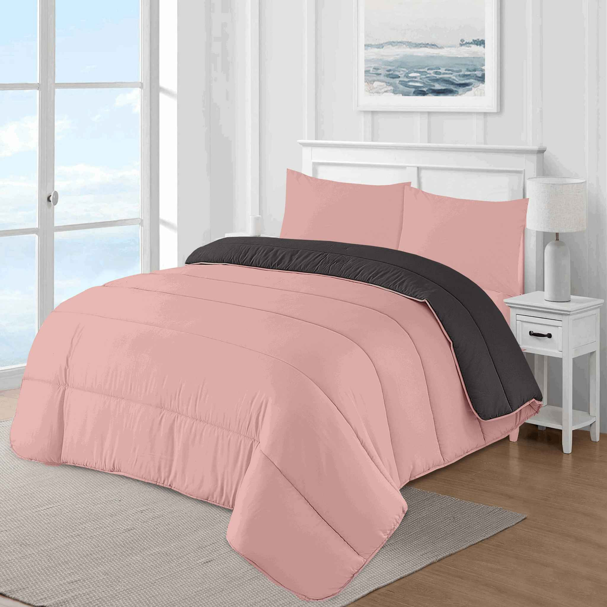 Pink and Grey Coverless Reversible Duvet UK - All Sizes, 13.5 Tog Bedding 13.5 Pink
