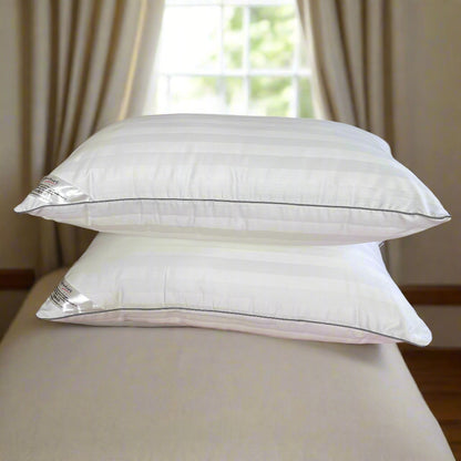 Signature Bedding Egyptian Cotton Broad Stripe Pillow - Luxury Hotel Quality Soft Medium Support for Back & Side Sleepers, Hypoallergenic & Machine Washable