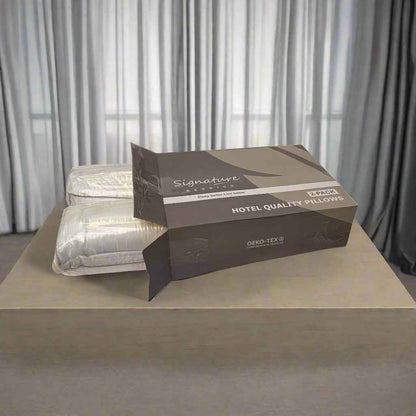 Hotel Quality Egyptian Cotton Box Bed Pillow - Soft Hollow Fiber Filled with 100% Cotton Cover for Neck, Back, Stomach & Side Sleepers