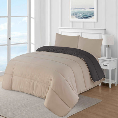 Luxury Beige & Charcoal Reversible Coverless Duvet single double king super king all size UK Bedding 10.5 Tog - #signature_bedding#