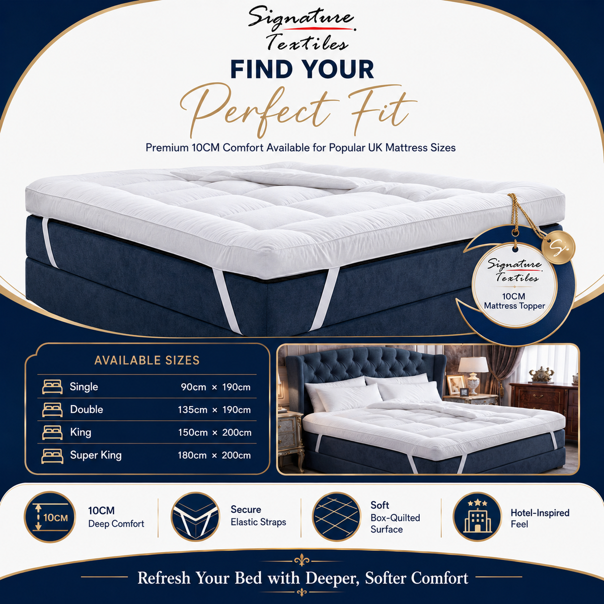 Mattress Topper 4" Inch Deep Luxury Soft Hotel Quality Microfiber 10cm Single , Double , King , Super King All Sizes