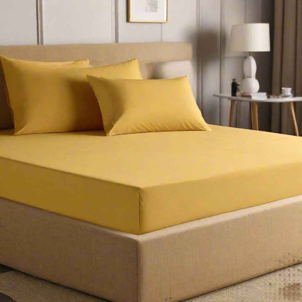 Luxury Extra Deep 40 CM 100% Cotton Fitted Bed Sheets Super King - White Mustard