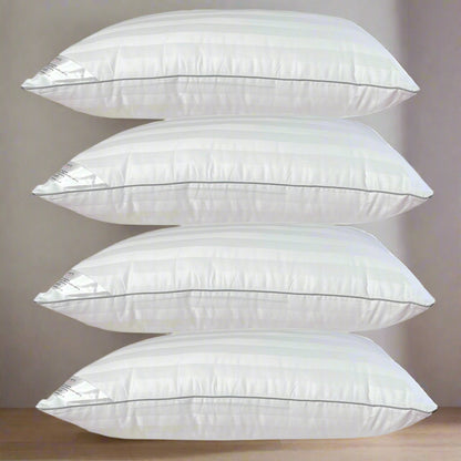 Signature Bedding Egyptian Cotton Broad Stripe Pillow - Luxury Hotel Quality Soft Medium Support for Back & Side Sleepers, Hypoallergenic & Machine Washable
